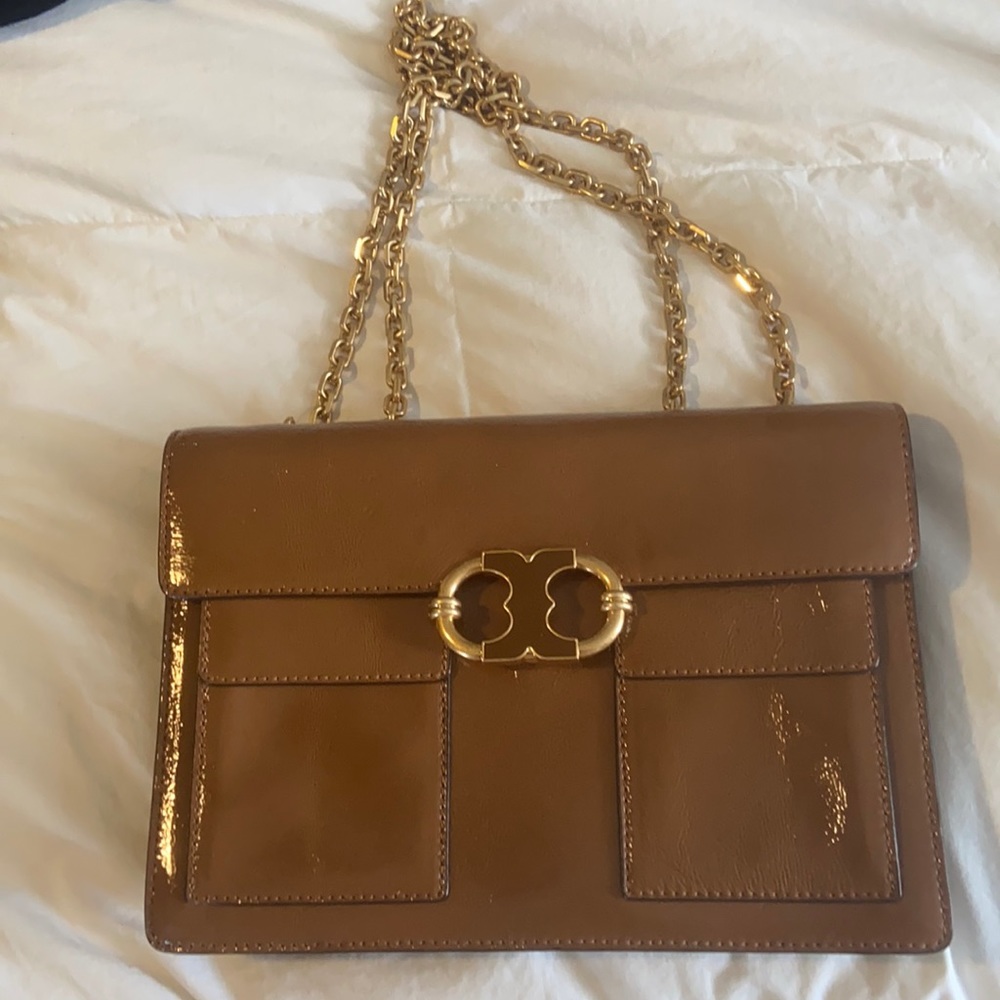 Brown patent leather bag
